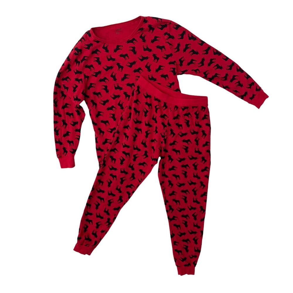 Leveret Mens Deer Pajamas Red Medium Rustic Camp 2 Piece Cotton